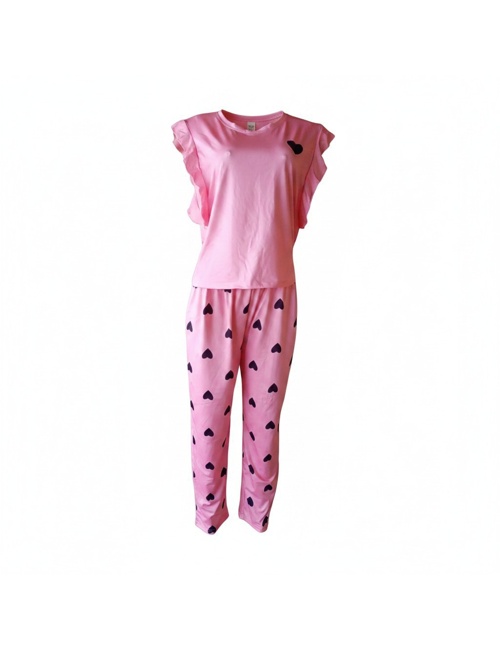 Pijama de blusa y pantalón estampado de corazones