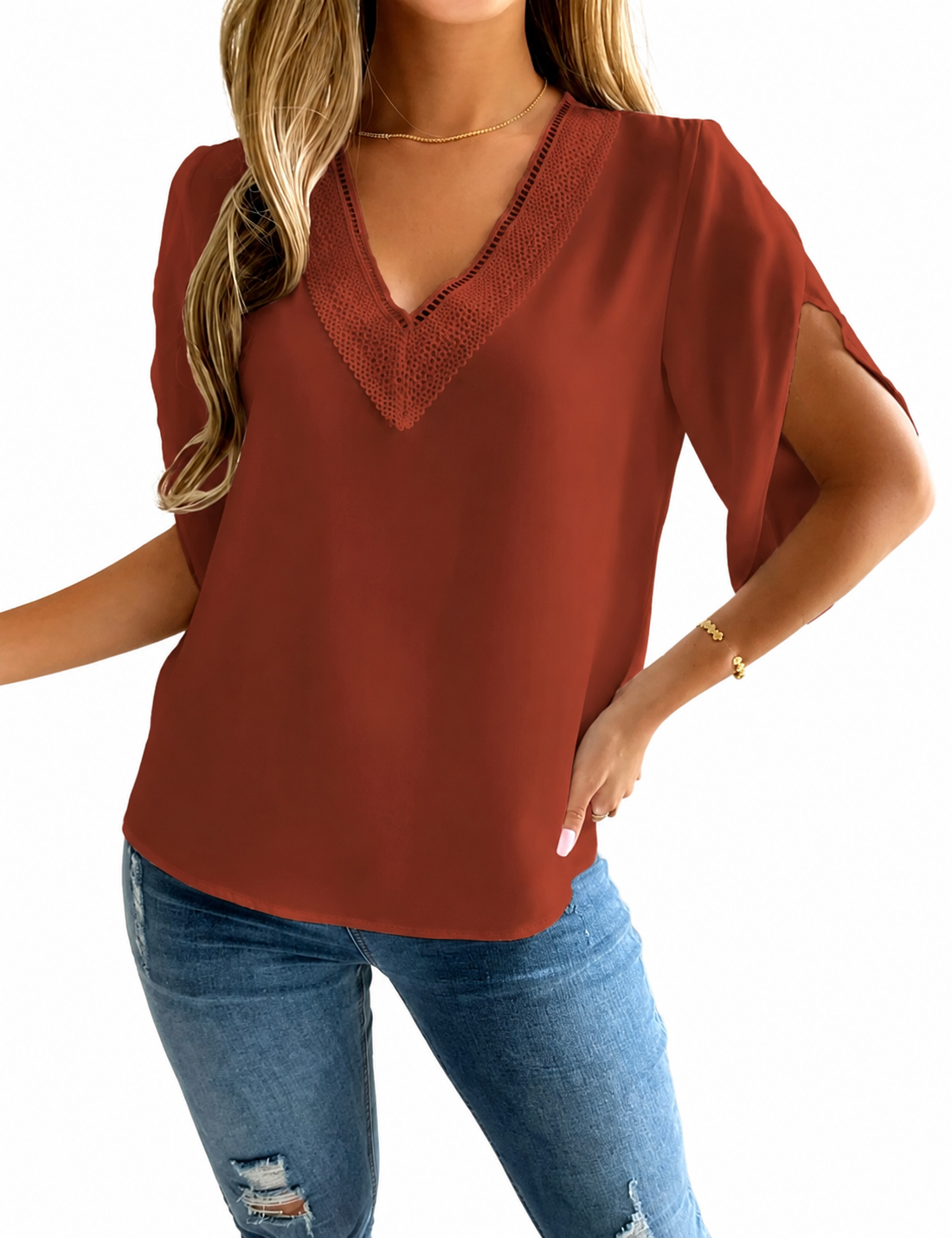 Blusa panel con encaje - Image 3
